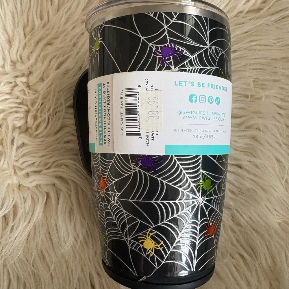 Swig Itsy Bitsy Travel Mug 18 oz Spiderweb Halloween Coffee Cup Tumbler NEW